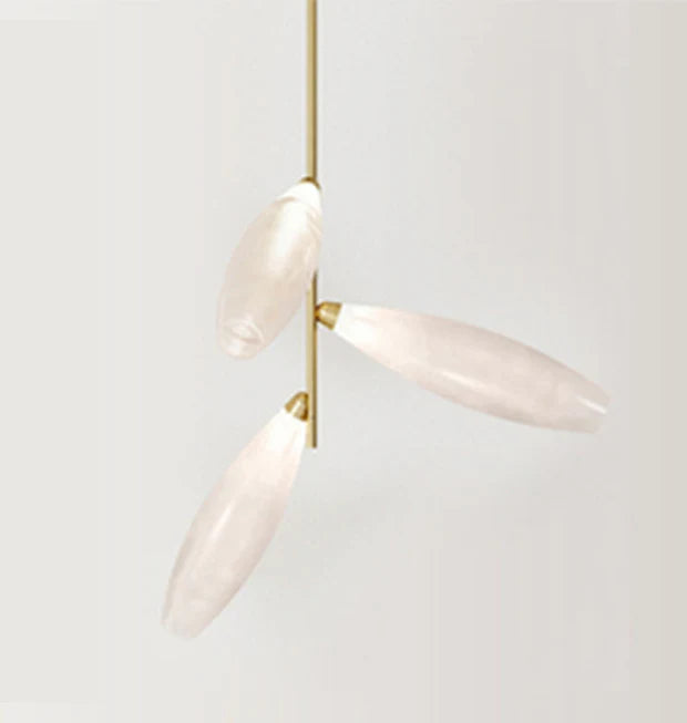 Minimalist Linear Rice Grain Shaped Bulb Iron Chandelier for Dining Room