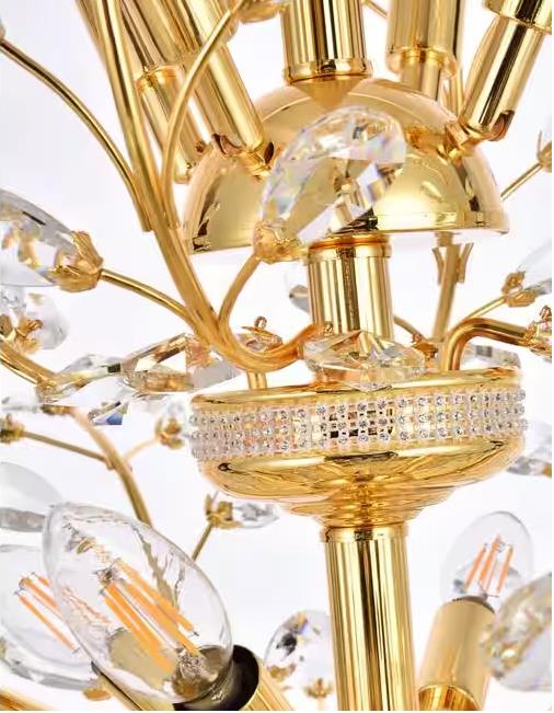Lustre en cristal à branches de brindilles dorées/argentées/marron