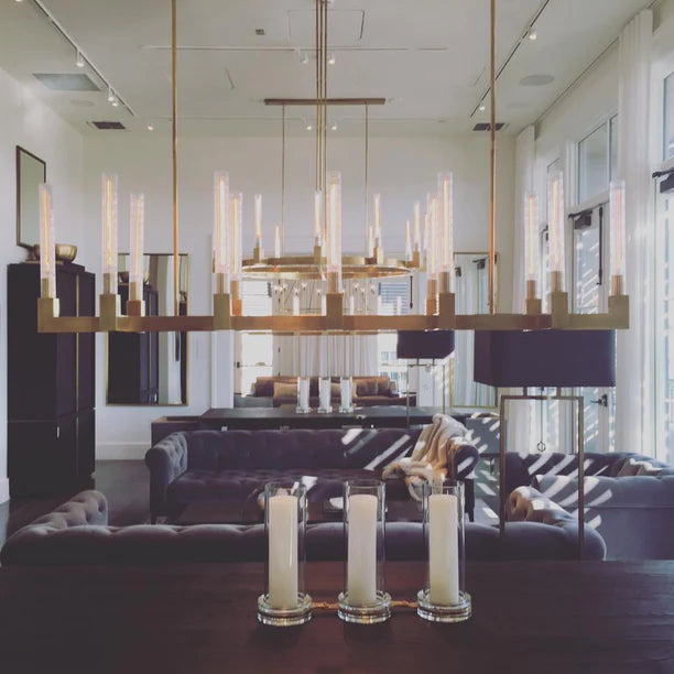 Modern Linear Round/Linear Tubular Glass Chandelier for Dining Room/Kitchen Island