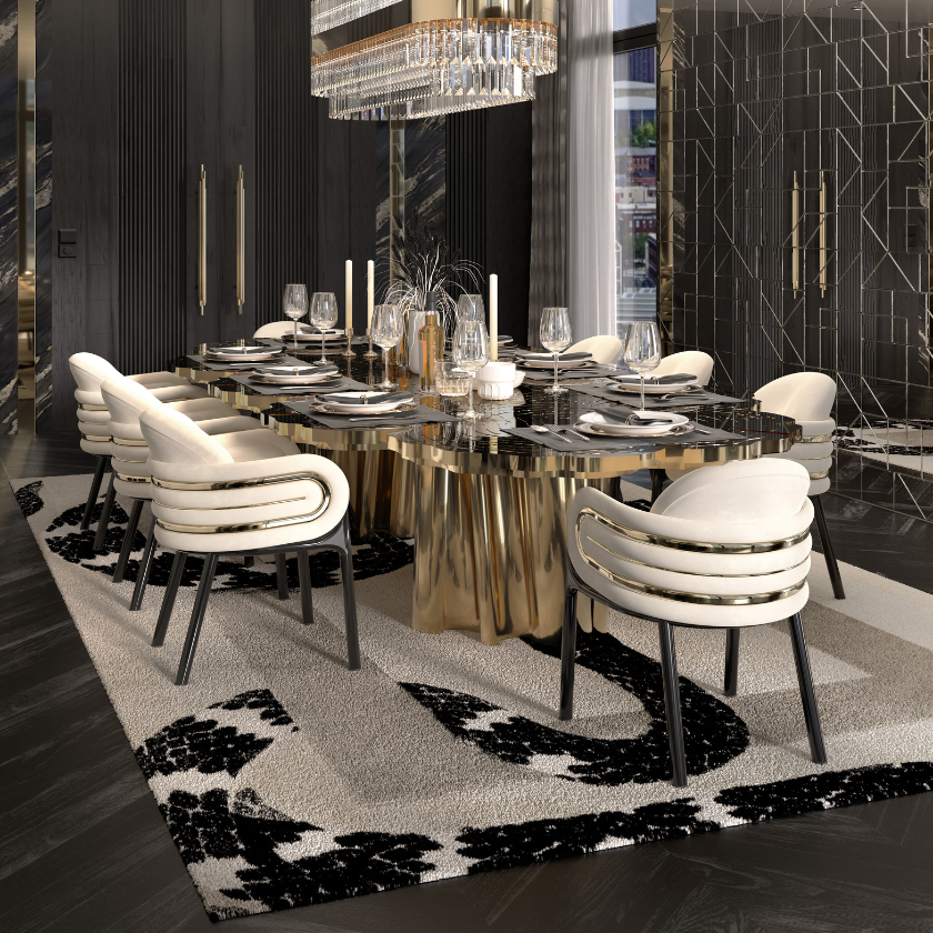 Sedia bianca moderna ed elegante per sala da pranzo con elementi dorati sorprendenti