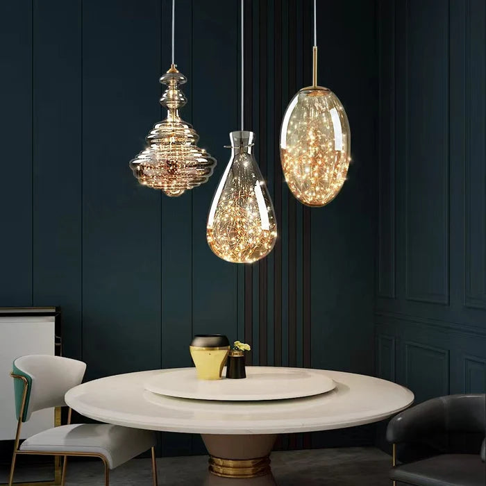 Modern Gray Glass Starry Sky Pendant Light Fixture for Dining Room/Bar/Kitchen Island