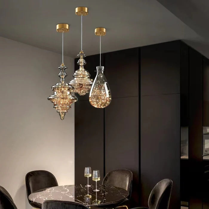 Modern Gray Glass Starry Sky Pendant Light Fixture for Dining Room/Bar/Kitchen Island