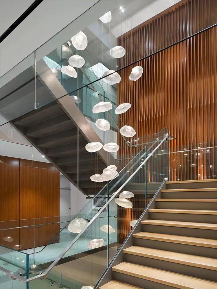 Extra Large Nordic Minimalist Glass Cloud Decorative Chandelier for Stairs/Living Room/High-Ceiling Room