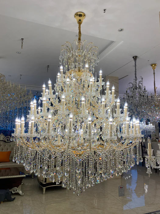 Lustre en cristal géant à bougie pour plafond haut
