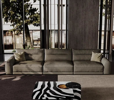 Straight Back Modular Leather Sofa