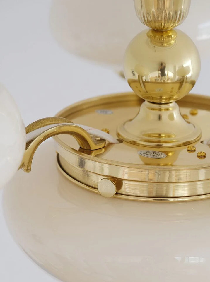 Chic Mid-century Art Deco Style Brass Chandelier With White Opal
