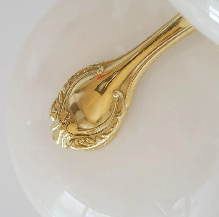 Chic Mid-century Art Deco Style Brass Chandelier With White Opal