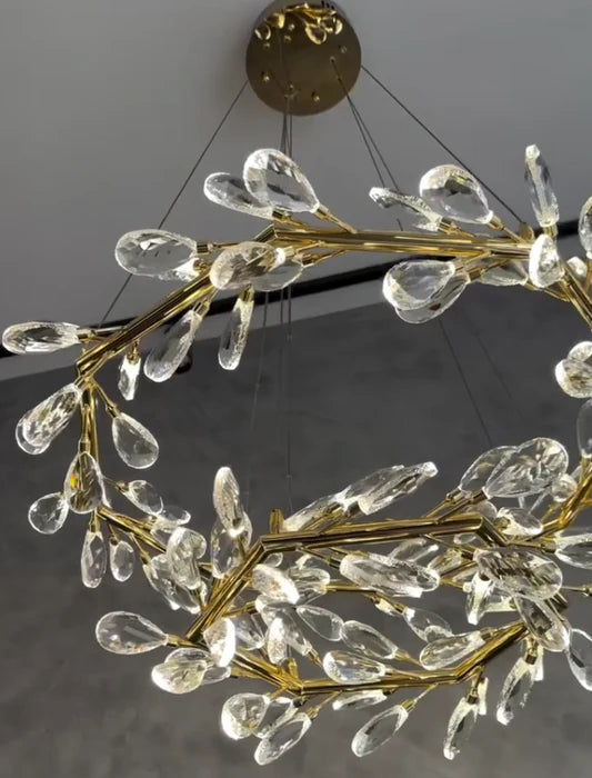 Lustre moderne en cristal à couronne demi-anneau pour plafond bas