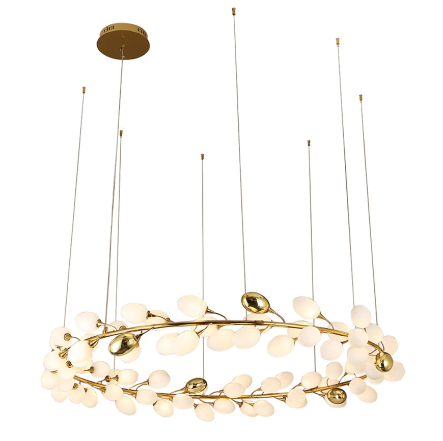 Lustre design nordique moderne et créatif en forme d'anneau/linéaire en raisin blanc pur pour salon/salle à manger