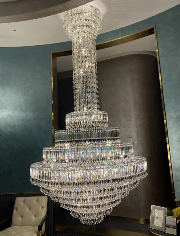 Lustre en cristal de luxe à feuilles Empire pour escalier/hall/salon
