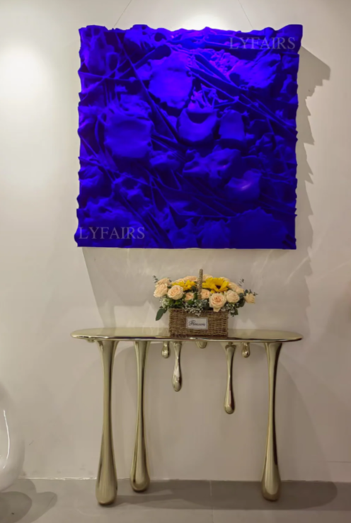 Handcrafted Blue Square FRP Wall Decor with Flocked Surface