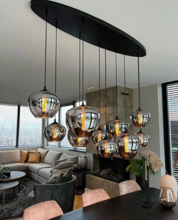 Smoky Gray Glass Chandelier for Cafe/Dining Room