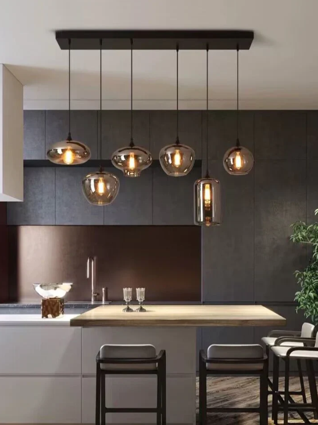 Smoky Gray Glass Chandelier for Cafe/Dining Room