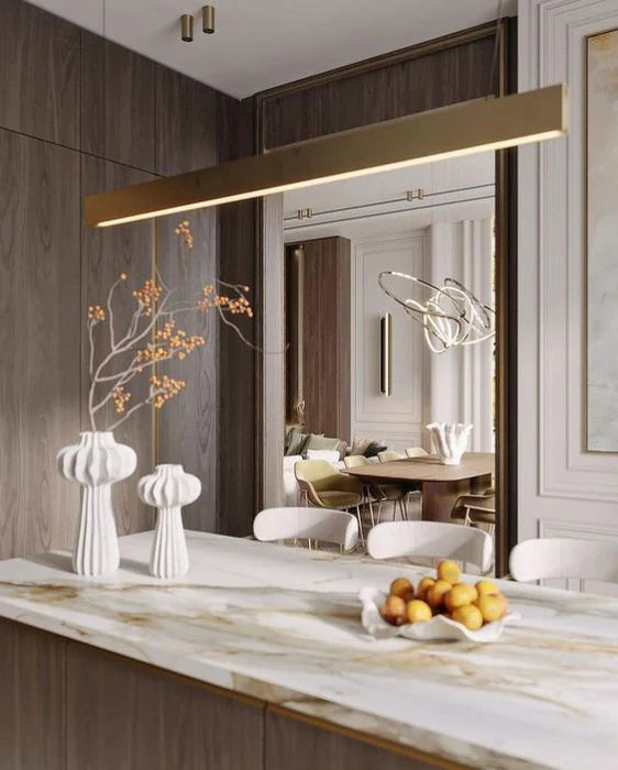 Nordic Minimalism Long Dining Table Pendant Light Antique Gold LED Creative Light Fixture For Kitchen Island/Bar