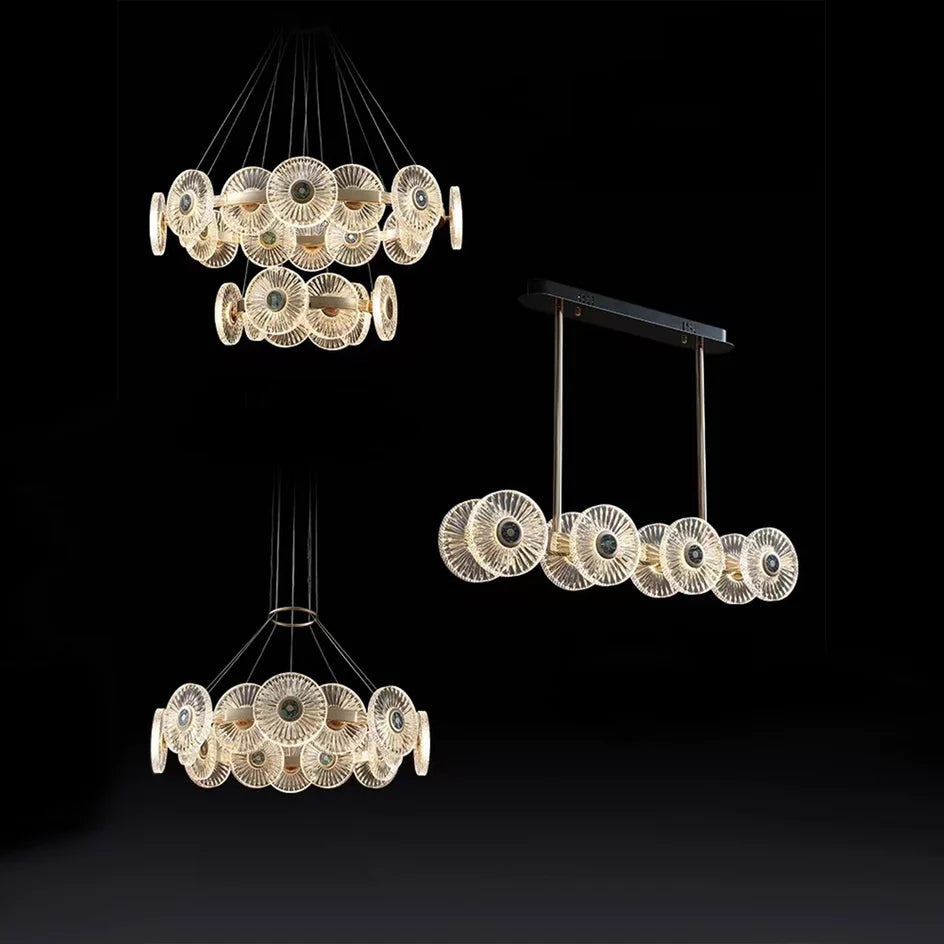 Lustre suspendu rond en acrylique, design moderne et luxueux, idéal pour un salon, une salle à manger ou une chambre à coucher