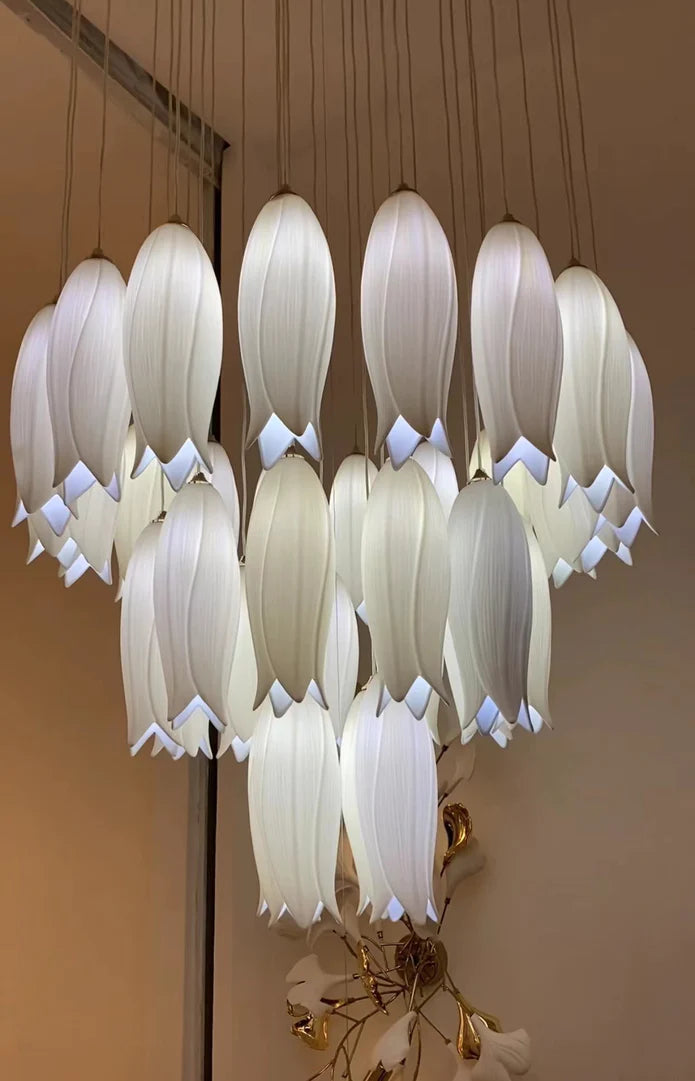 Elegant White Tulip Flower Chandelier For Foyer/ Staircase