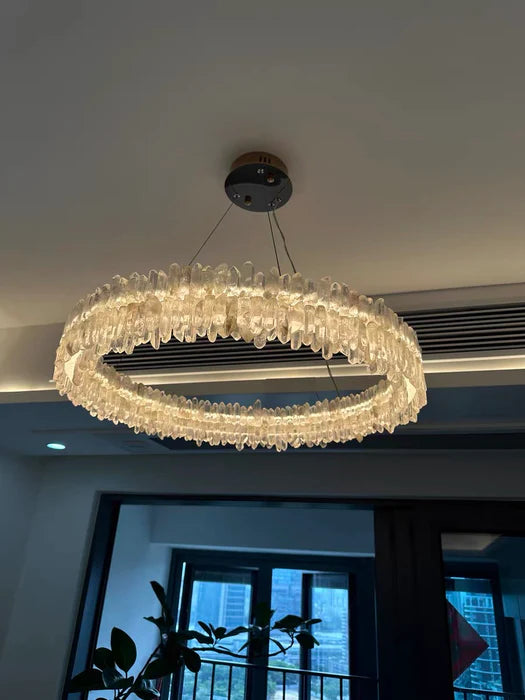 Lustre moderne rond en cristal de pierre naturelle