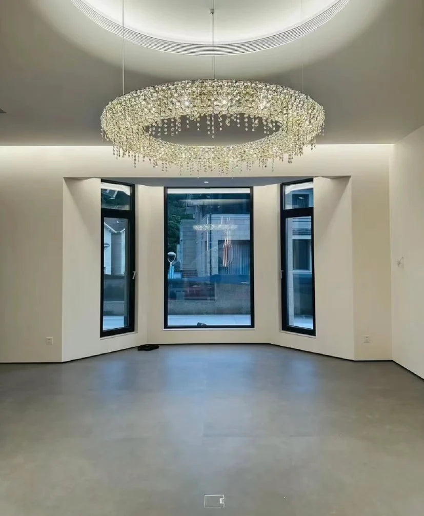 Unique Eccentric Circle Colorful Crystal Beads Chandelier Luxury Ceiling Lamp Living Room Dining Room
