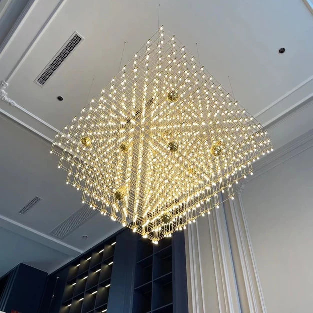 Lustre moderne en forme de cube étoilé pour salon, escalier ou hall d'entrée