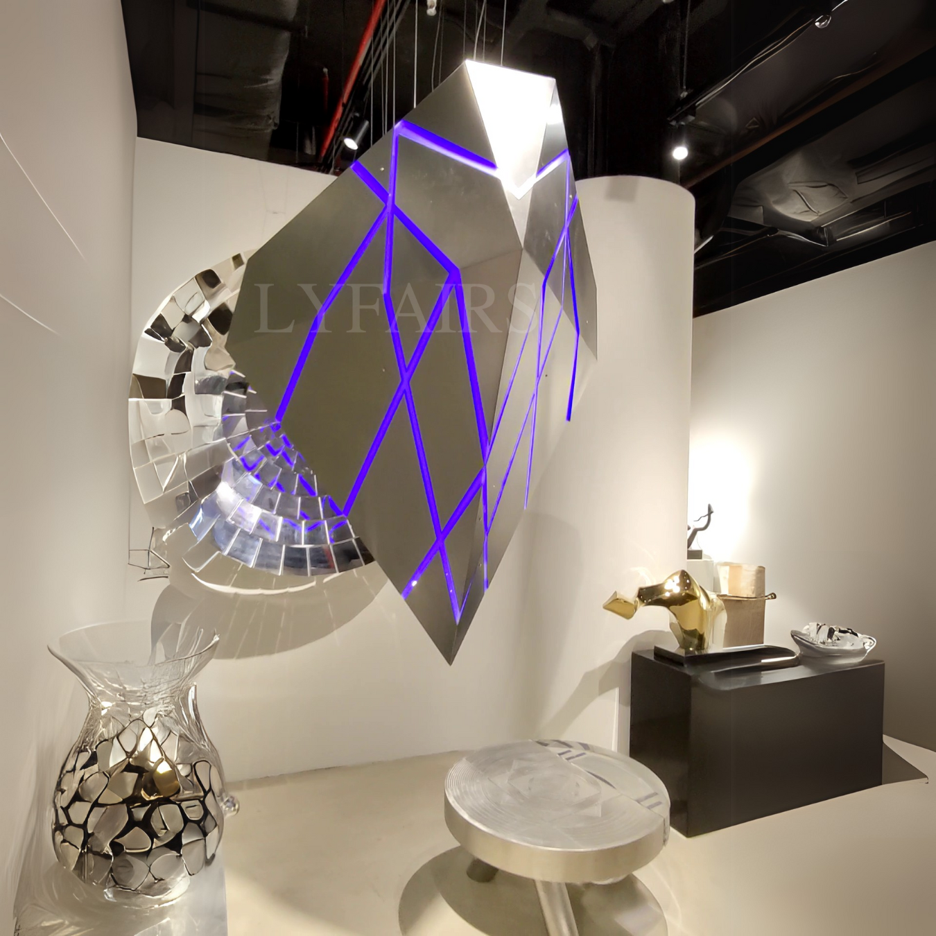 Floating Cyberpunk Stainless Steel Sculpture