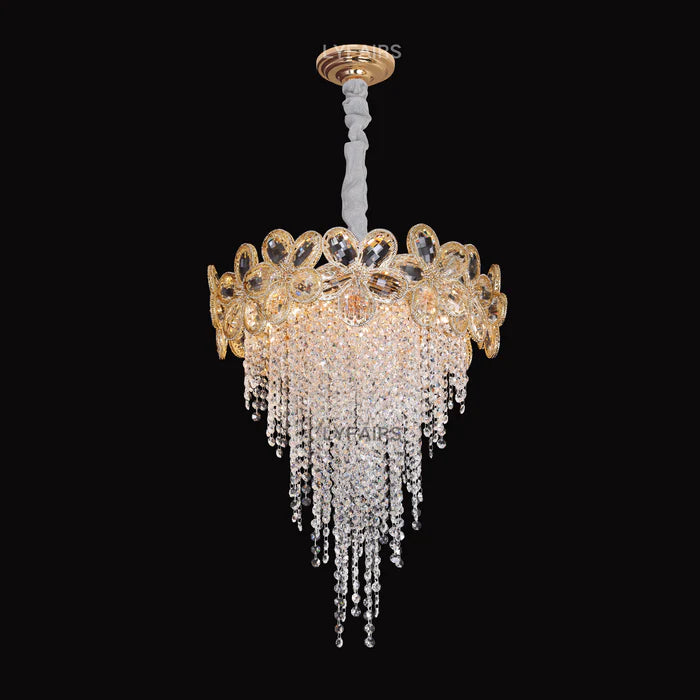 Lustre moderne à pampilles en cristal et fleurs pour salon/salle à manger