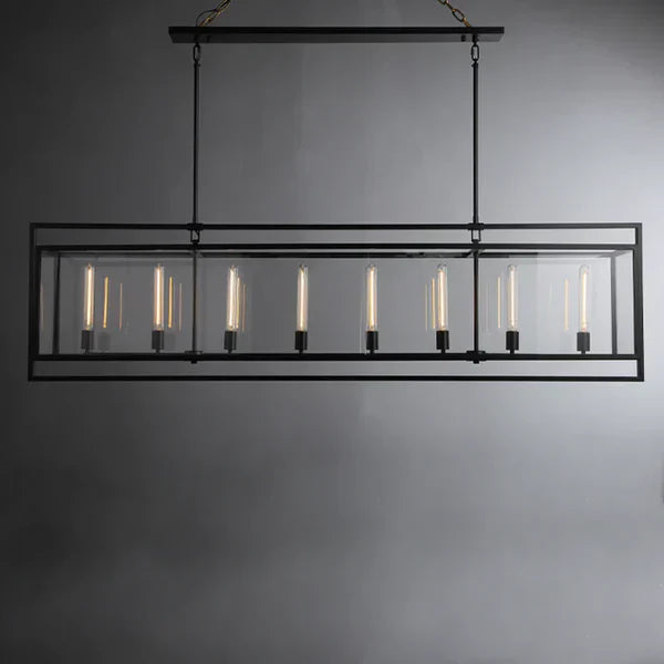 Modern Linear Steel Glass Lampshade Chandelier for Dining Room/Kitchen Island