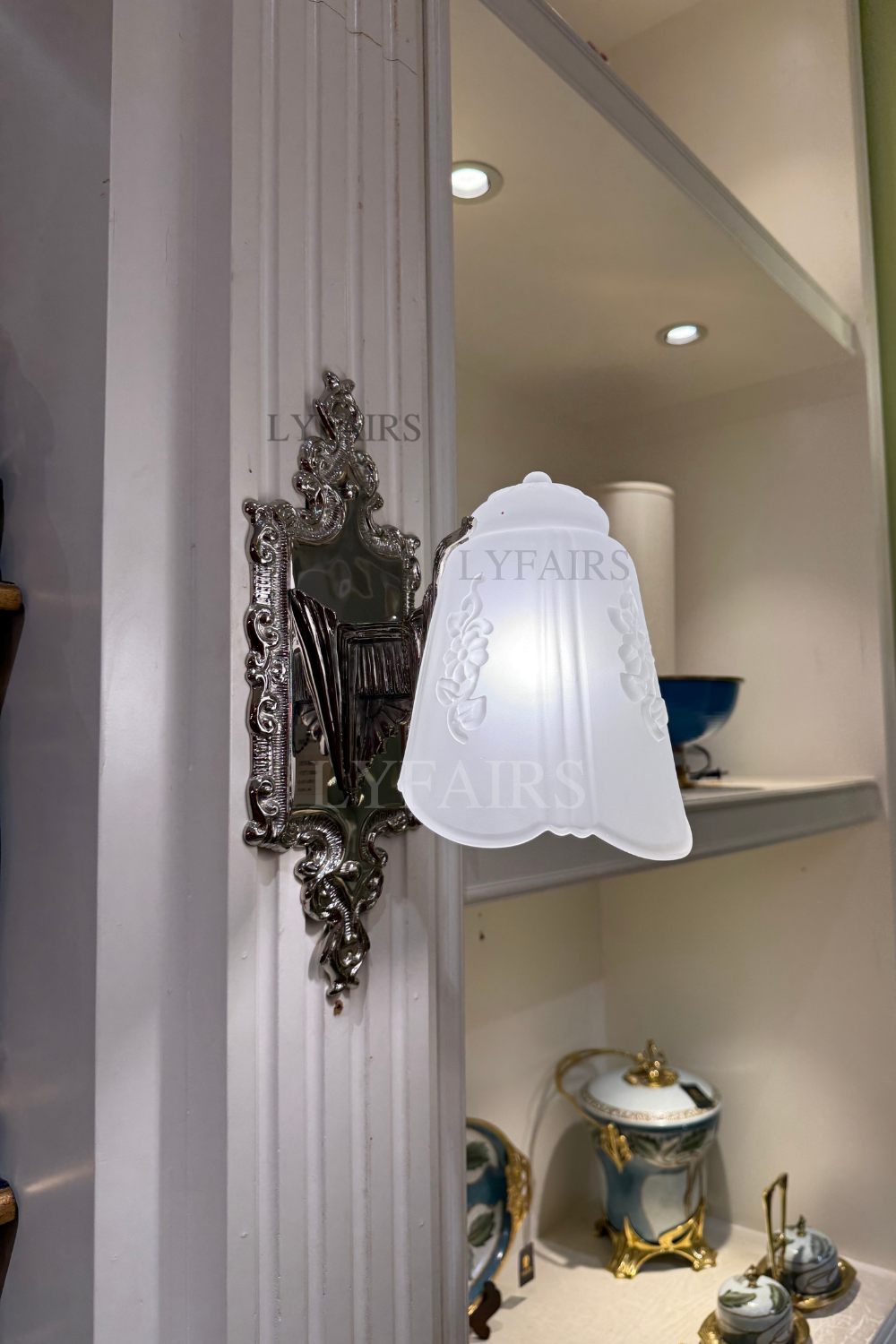LYFAIRS x FH&Home Handcrafted Floral Engraved Glass Shade Wall Lamp