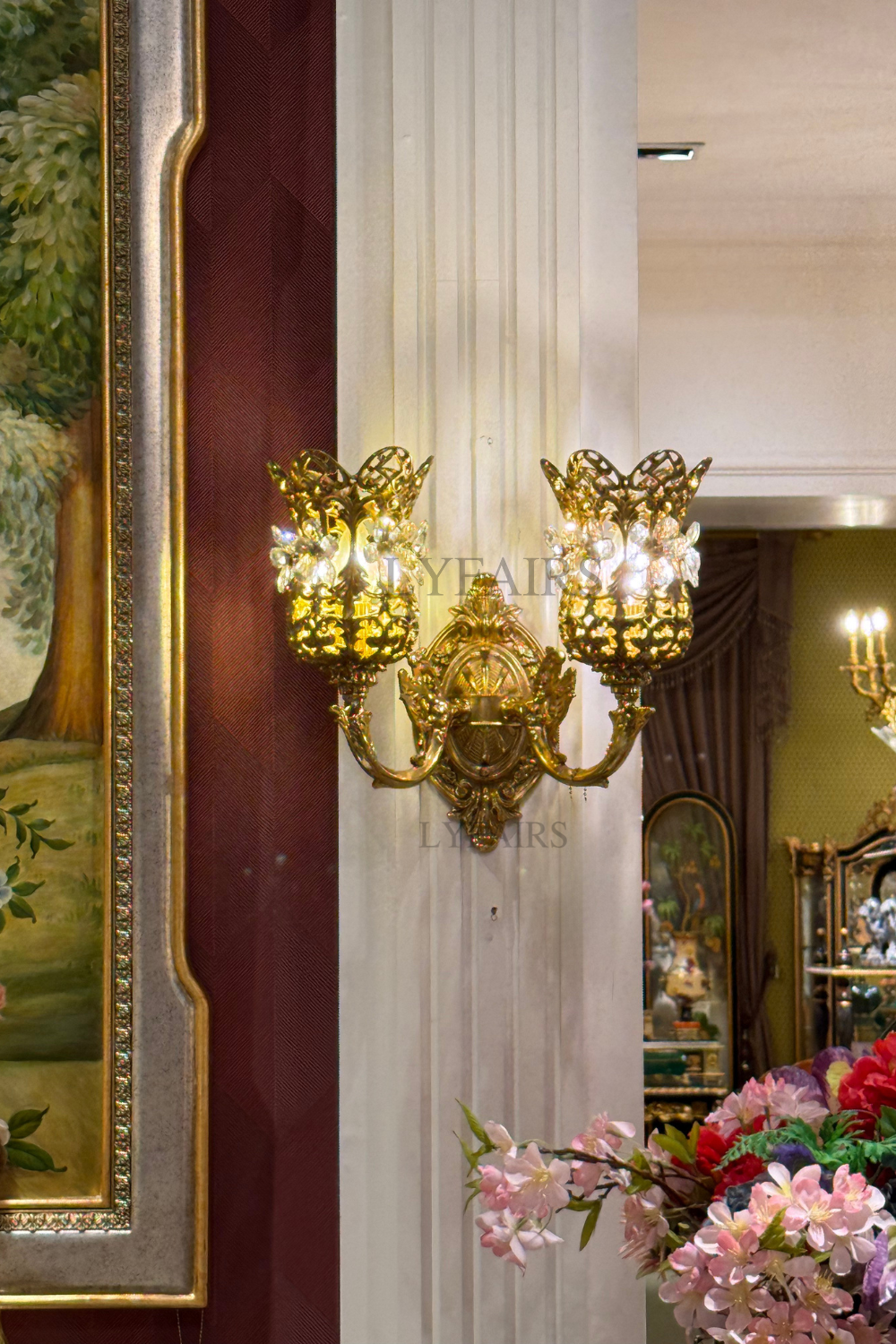 LYFAIRS x FH&Home Exquisite Brass Vineman Flower Crystal Wall Sconce