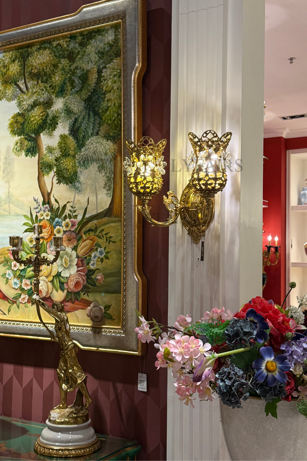 LYFAIRS x FH&Home Exquisite Brass Vineman Flower Crystal Wall Sconce