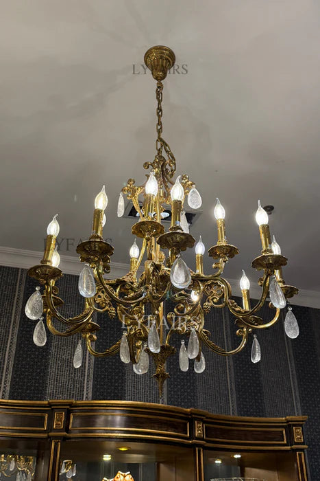 LYFAIRS x FH&Home Baroque Classical Brass Branches Chandelier with Bubble Glass Droplet