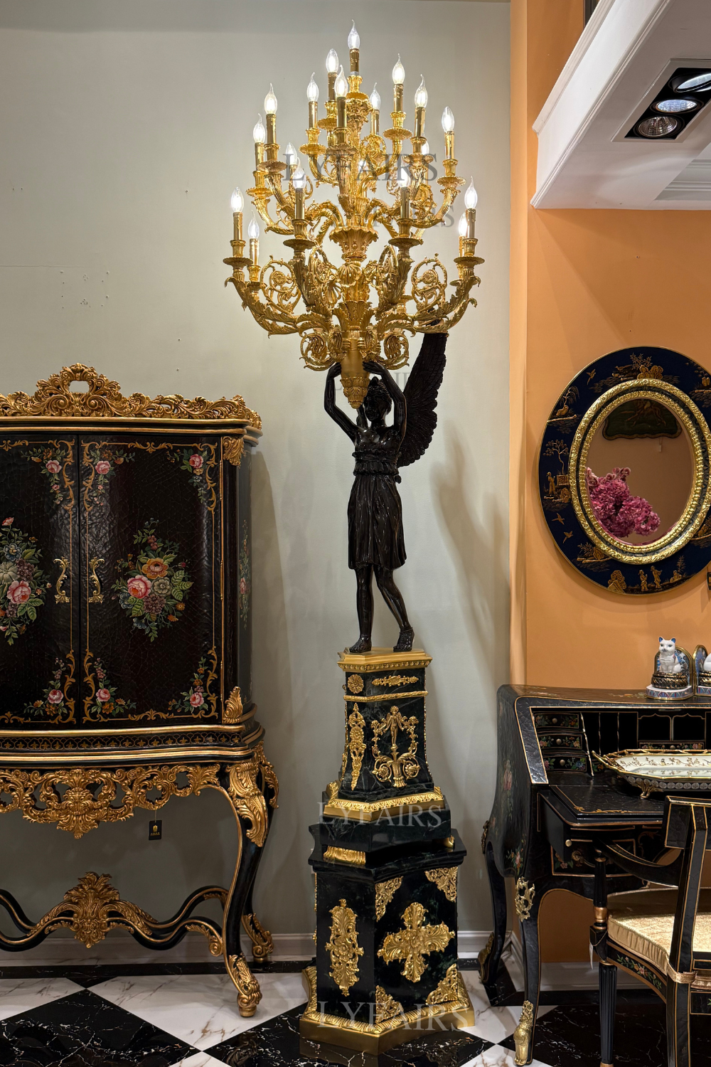 LYFAIRS x FH&Home Ebon Seraph Brass Torch Floor Lamp