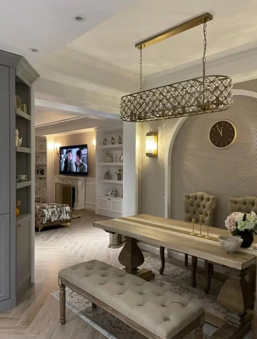 Post-modern Raindrop Crystal Chandelier Rectangle/Round Light Fixture for Living Room/Dining Table