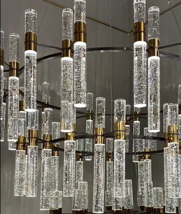 Lustre design surdimensionné en cristal à bulles, de luxe, moderne et à 4 niveaux, idéal pour un hall d'entrée, un couloir ou un escalier à haut plafond.