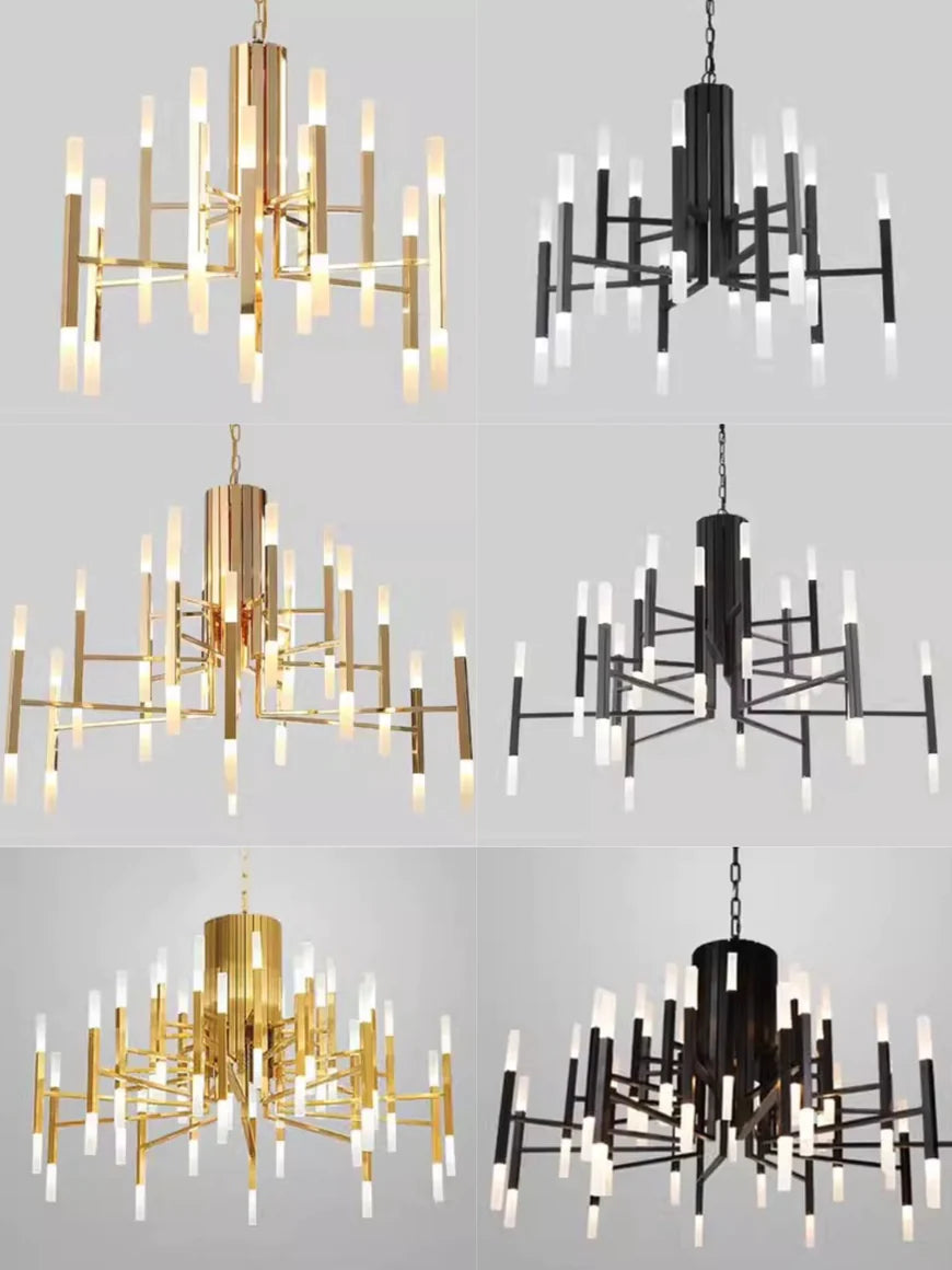 Lustre post-moderne en acrylique Meteor, couleur or/noir