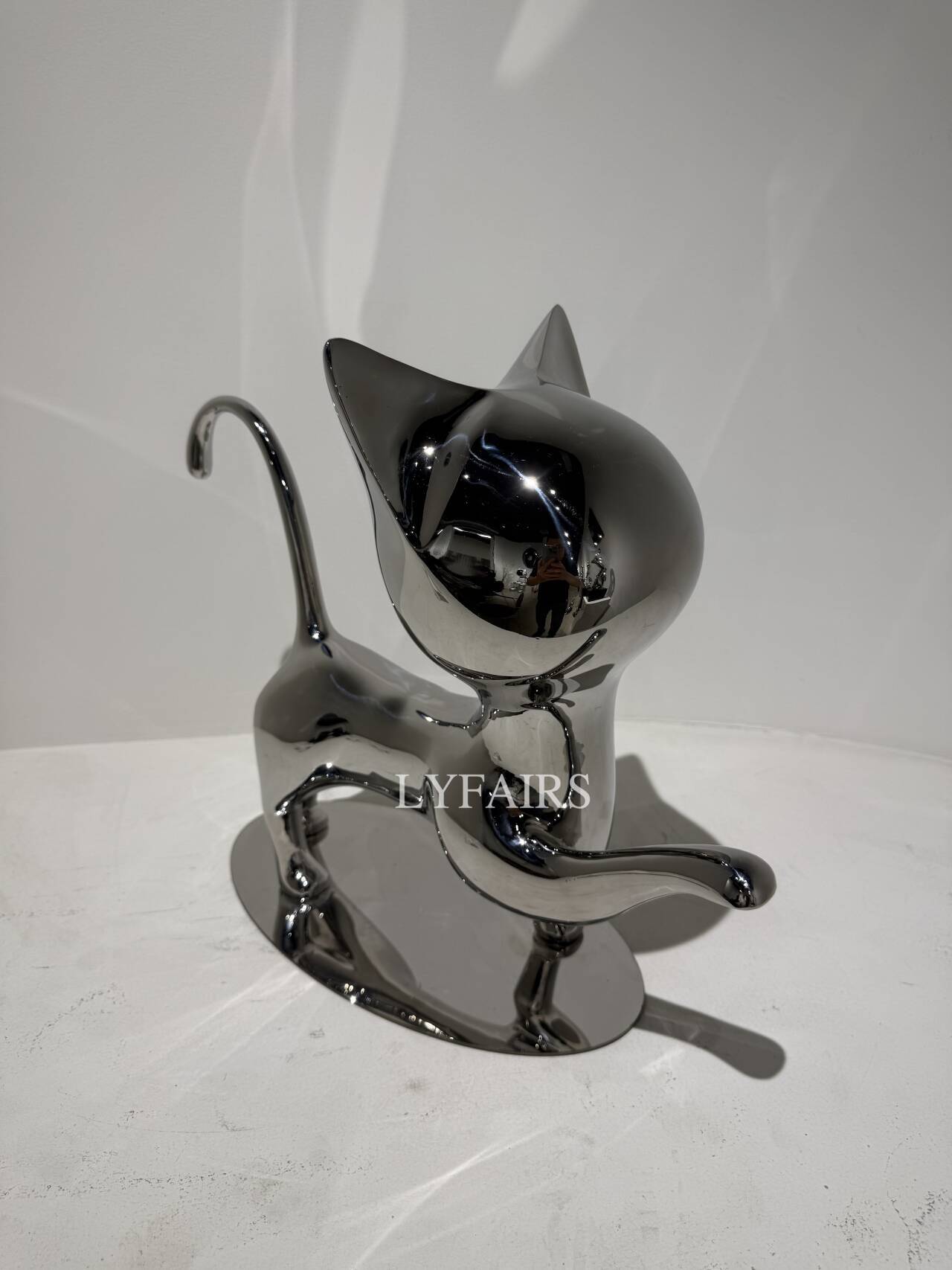 Handcrafted Stainless Steel Cat Art Sculpture with Playful Poses