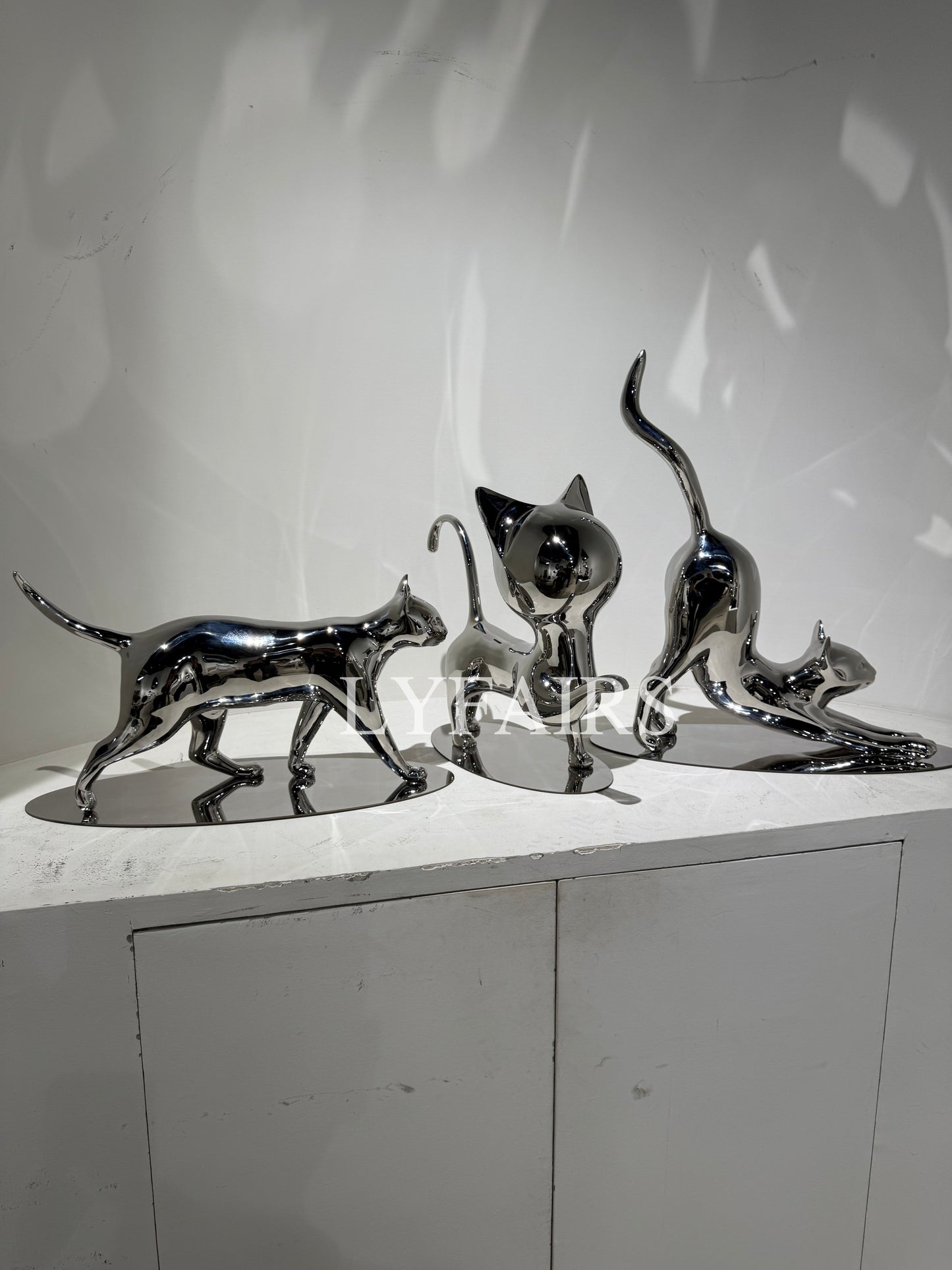 Handcrafted Stainless Steel Cat Art Sculpture with Playful Poses