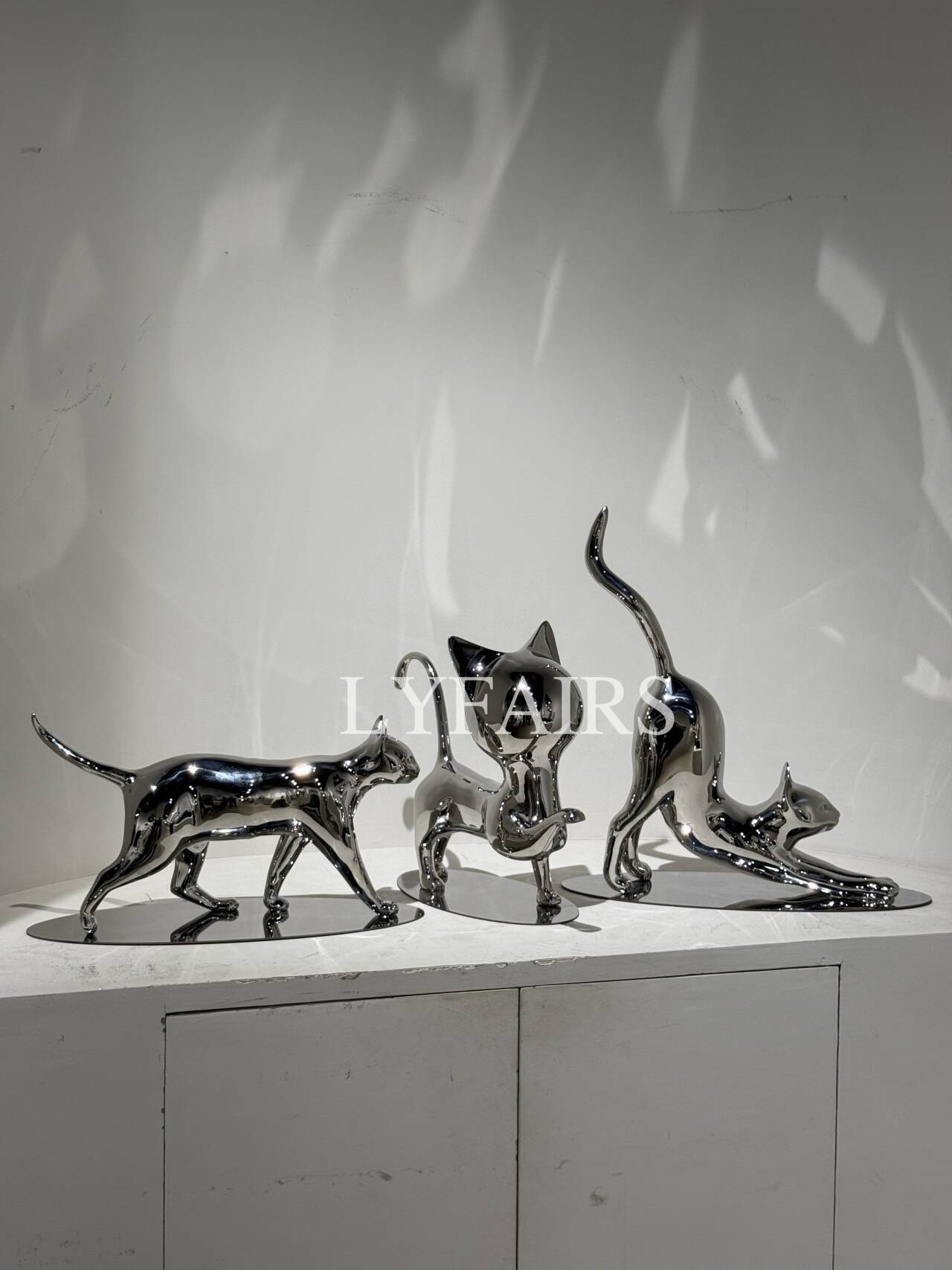 Handcrafted Stainless Steel Cat Art Sculpture with Playful Poses