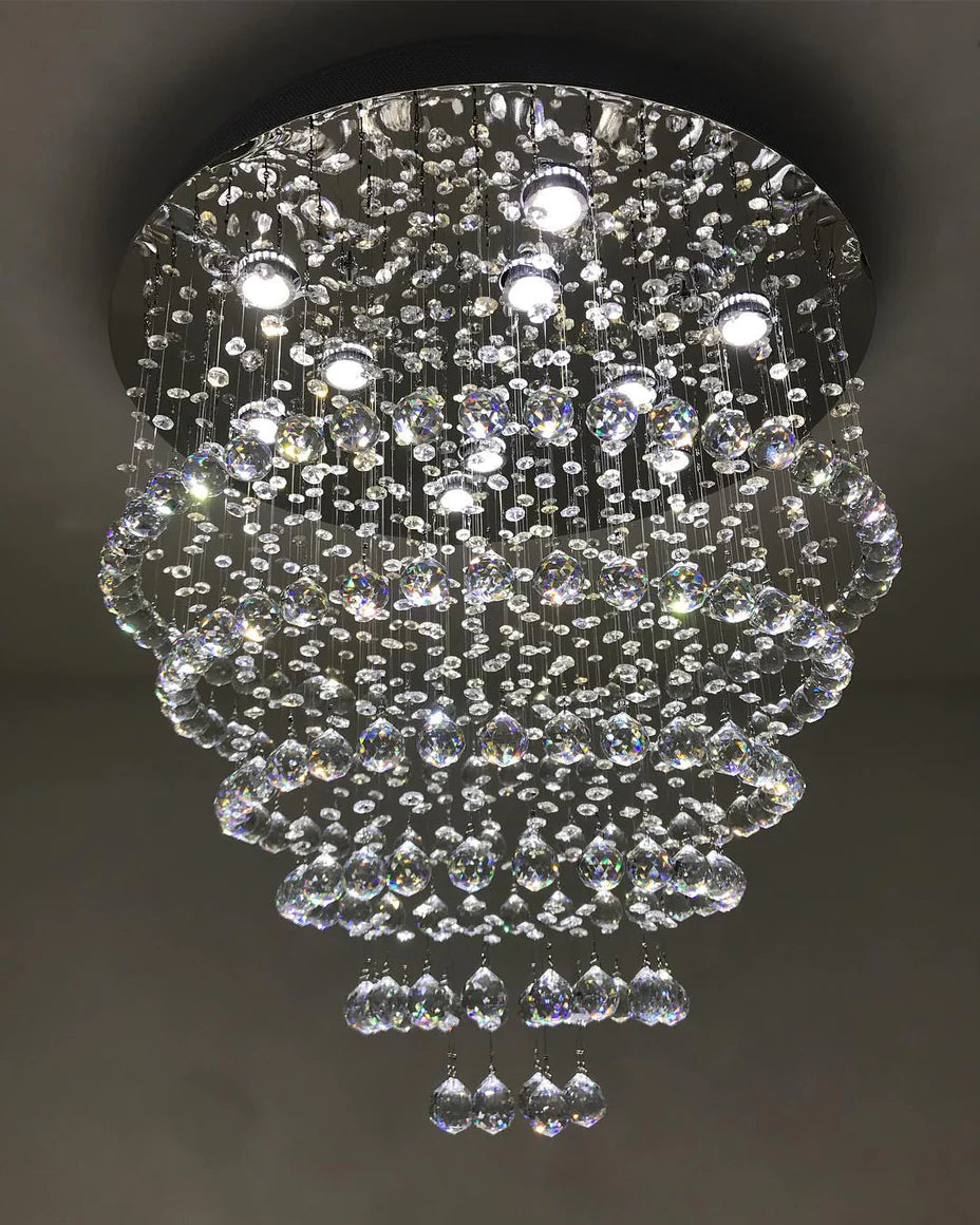 Modern Flush Mount Crystal Raindrop Chandelier for Living/Dining Room