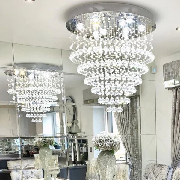 Modern Flush Mount Crystal Raindrop Chandelier for Living/Dining Room