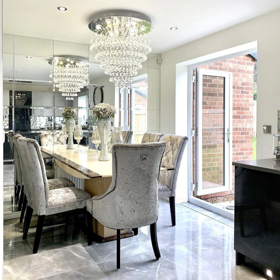 Modern Flush Mount Crystal Raindrop Chandelier for Living/Dining Room
