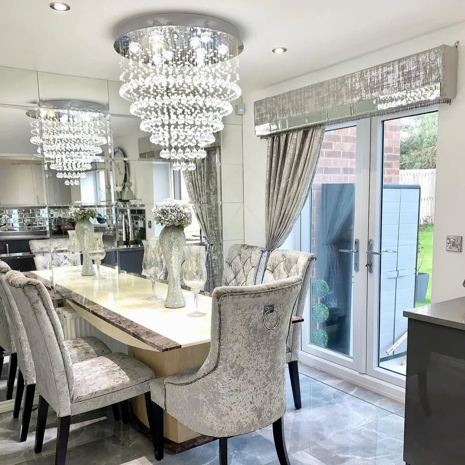 Modern Flush Mount Crystal Raindrop Chandelier for Living/Dining Room
