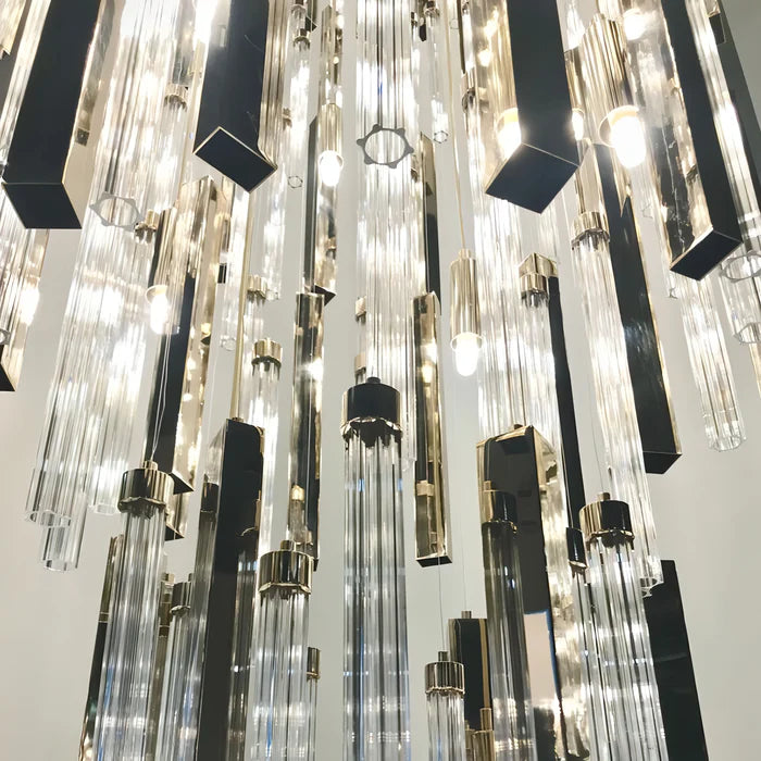 Lustre en verre flottant de luxe moderne à 7 niveaux, montage encastré pour haut plafond/escalier/duplex