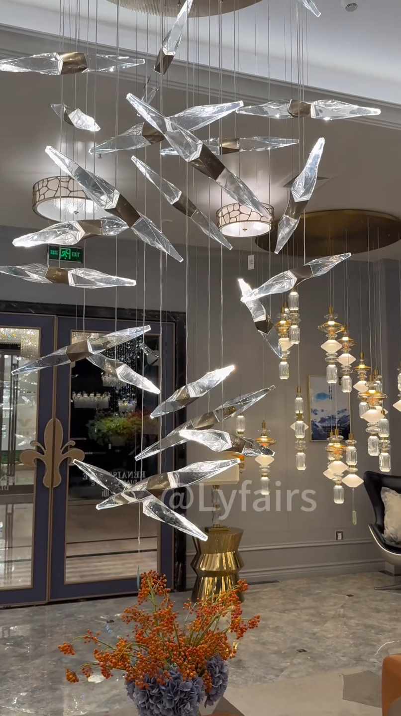 Modern Floating Twisted Crystal Chandelier for High Ceilings
