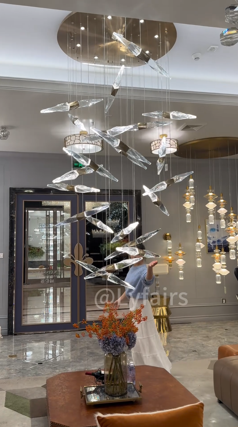 Modern Floating Twisted Crystal Chandelier for High Ceilings