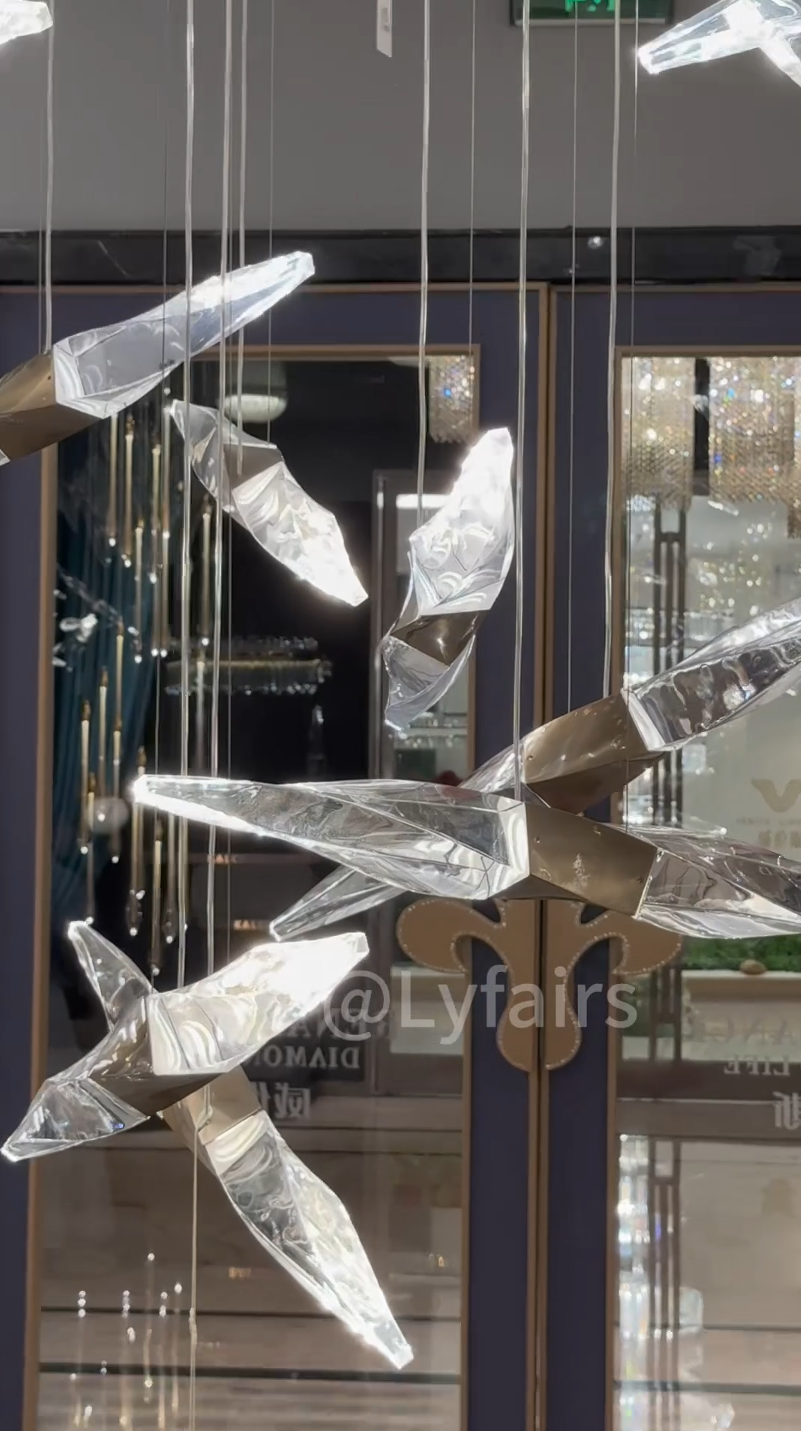 Modern Floating Twisted Crystal Chandelier for High Ceilings