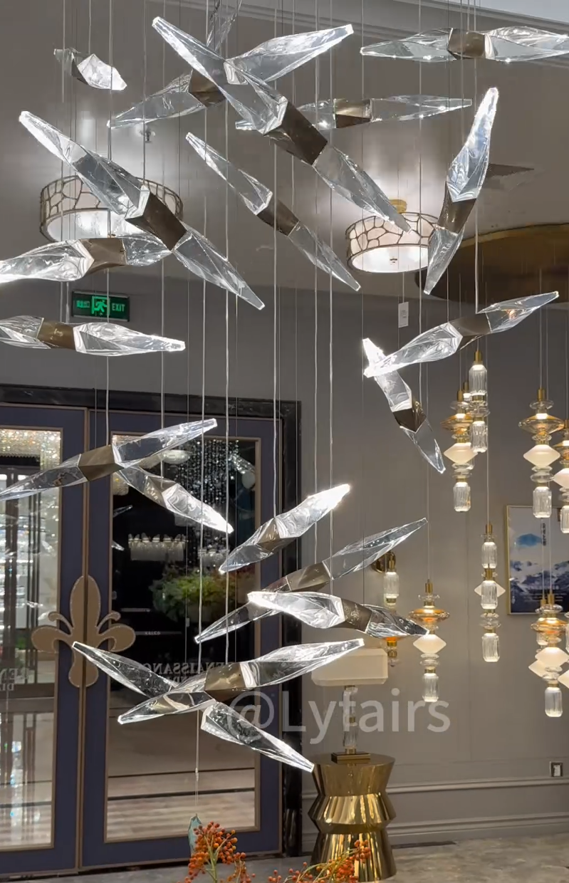 Modern Floating Twisted Crystal Chandelier for High Ceilings