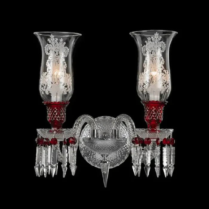 Applique murale de luxe à 2 bras en cristal rouge