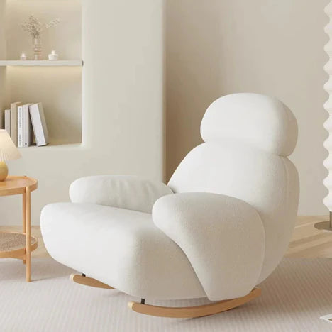 Nordic White/Gray/Pink Boucle Sherpa Rocking Lounge Chair