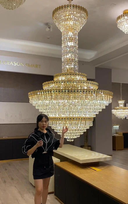 Luxury Extra Large Conical Crystal Chandelier for High Ceiling Living Room/Foyer