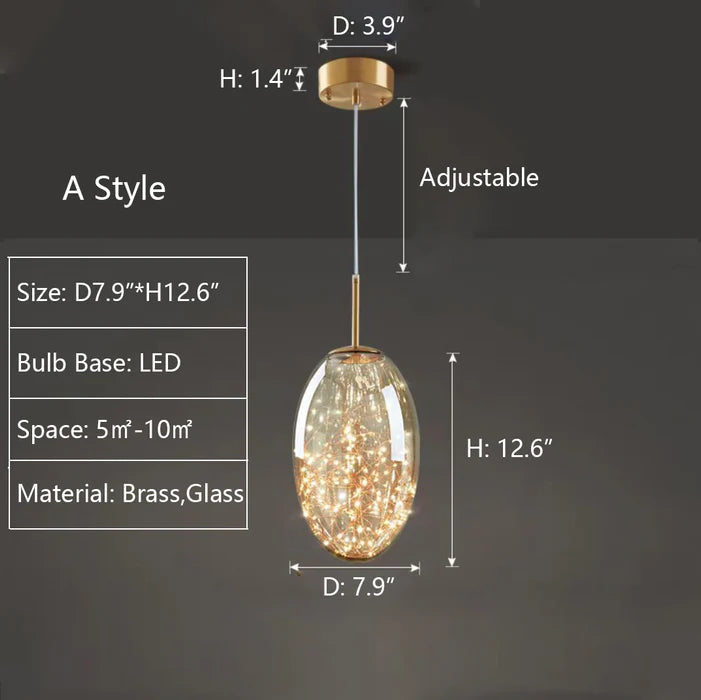 Modern Gray Glass Starry Sky Pendant Light Fixture for Dining Room/Bar/Kitchen Island